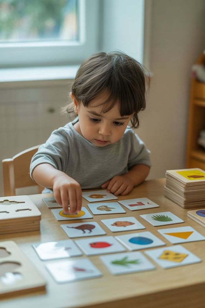 A child working with matching cards