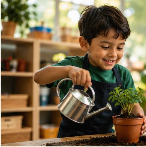 A child watering a plant
